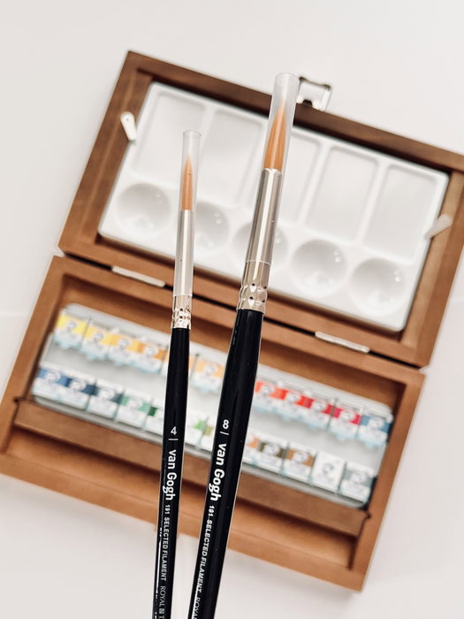 Van Gogh Set d'aquarelles en boîte en bois, 24 couleurs en demi-pastilles et 3 accessoires